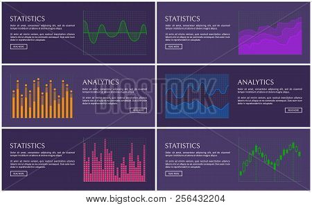 Statistics And Analytics Poster, Vector Diagrams, Illustration With Colorful Charts, Statistical Plo