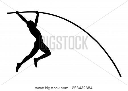 Pole Vault Man Athlete Jumper Black Silhouette