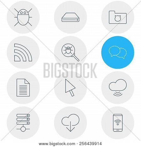 Vector Illustration Of 12 Web Icons Line Style. Editable Set Of Phone, Database, Chat And Other Icon