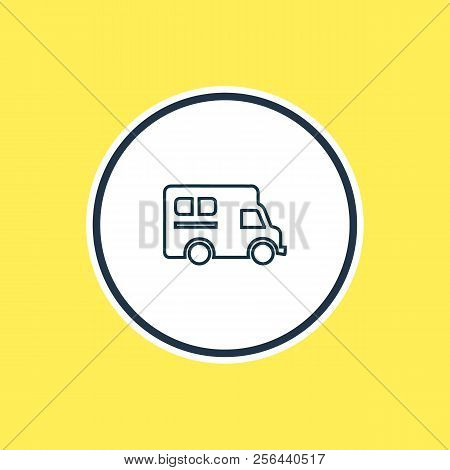 Vector Illustration Of Campervan Icon Line. Beautiful Transport Element Also Can Be Used As Caravan 