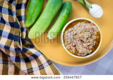 Thai Food : Chilli Tamarind Sauce Dip (nam Prig Ma Kham) With Cucumber And Eggplant