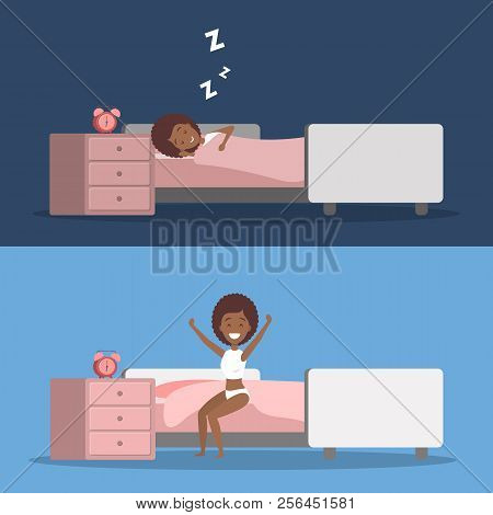 Woman Sleeping In Bed And Waking Up