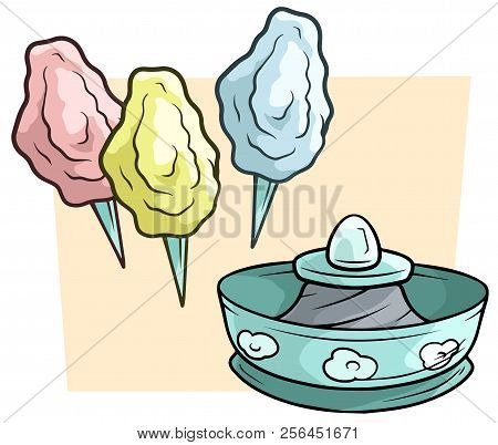 Cartoon Cute Coloful Candy Cotton Maker Vector Icon. Isolated On White Background. Vector Icon.