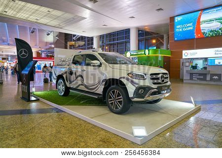 MOSCOW, RUSSIA - CIRCA JULY, 2018: Mercedes-Benz X-Class car on display at Sheremetyevo International Airport