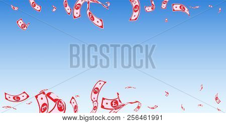 British Pound Notes Falling. Random Gbp Bills On Blue Sky Background. United Kingdom Money. Beauteou