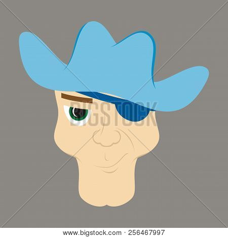 Portrait Man In Cowboy Hat. Flat Illustration