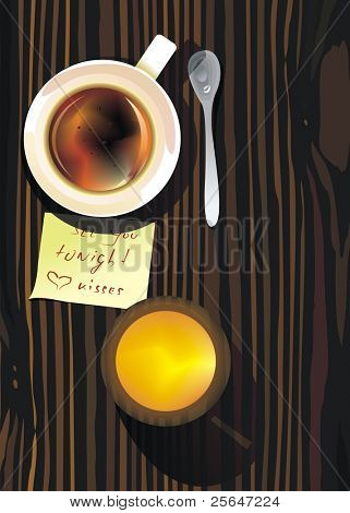 Kopje koffie op houten tafel
