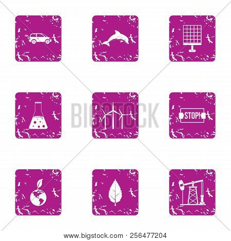 Use Of Nature Icons Set. Grunge Set Of 9 Use Of Nature Vector Icons For Web Isolated On White Backgr