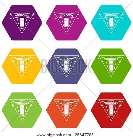 Square Window Icons 9 Set Coloful Isolated On White For Web