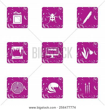 Herbal Life Icons Set. Grunge Set Of 9 Herbal Life Vector Icons For Web Isolated On White Background