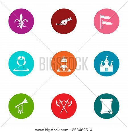 Medieval Feat Icons Set. Flat Set Of 9 Medieval Feat Vector Icons For Web Isolated On White Backgrou