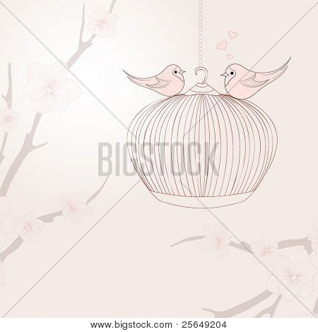 Винтажные цветочный фон с птицами.