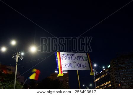 Bucharest, Romania - 12 August 2018: Unknown Protesters In Piata Victoriei, Protesting Agains Govern
