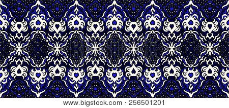 Ikat Seamless Pattern. Vector Tie Dye Shibori Print With Stripes And Chevron. Ink Textured Japanese 