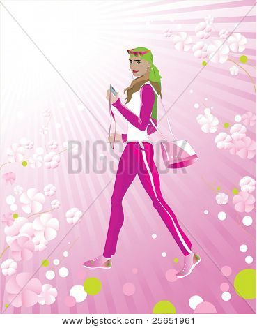 Abbildung Raster mit Atheletic Mädchen und Blüte Frühling