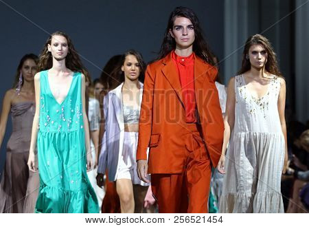 Kyiv, Ukraine - September 3, 2018: Models Present A Creation By Designer Arutiunova During Ukrainian