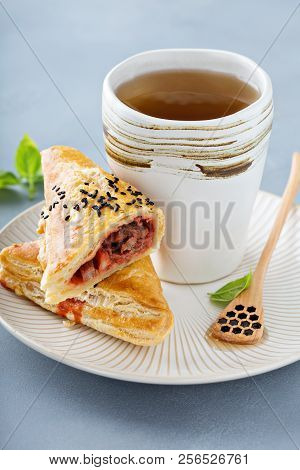 Red Bean Puff Pastry Served With Green Tea