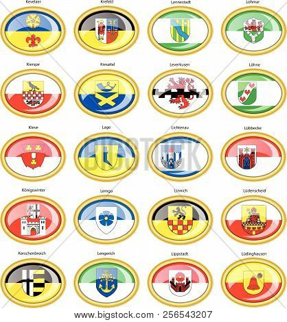 Set Of Icons. Flags Of German Cities (north Rhine-westphalia). Vector. 3d.