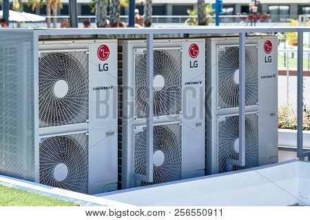 Torrevieja, Spain - July 2, 2018: Lg Air Conditioner Outdoors. South Korean Multinational Electronic