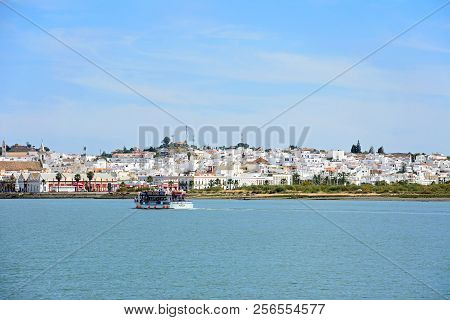 Ayamonte, Spain - June 11, 2017 - View Of The Town Seen From The River Guadiana, Ayamonte, Huelva Pr