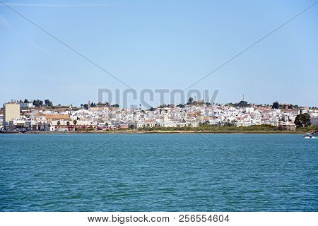Ayamonte, Spain - June 11, 2017 - View Of The Town Seen From The River Guadiana, Ayamonte, Huelva Pr