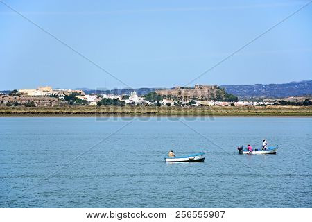 Castro Marim, Portugal - June 11, 2017 - View Across The River Guadiana Towards The White Town And I