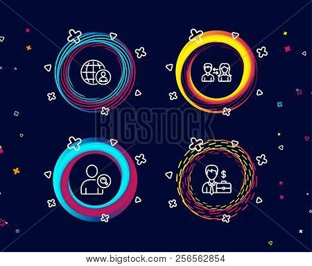 Set Of International Recruitment, Find User And People Communication Icons. Businessman Case Sign. W