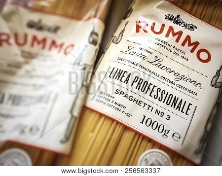 Rome, Italy, August 18th 2018: View Of A Spaghetti Pack Produced By Italian Brand Rummo