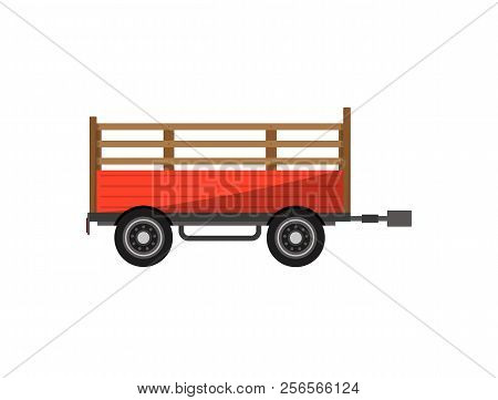 Agricultural Wheeled Trailer Isolated Icon. Heavy Machinery For Field Work Illustration. Rural Indus