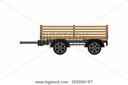 Agricultural Wooden Trailer Isolated Icon. Heavy Machinery For Field Work Illustration. Rural Indust