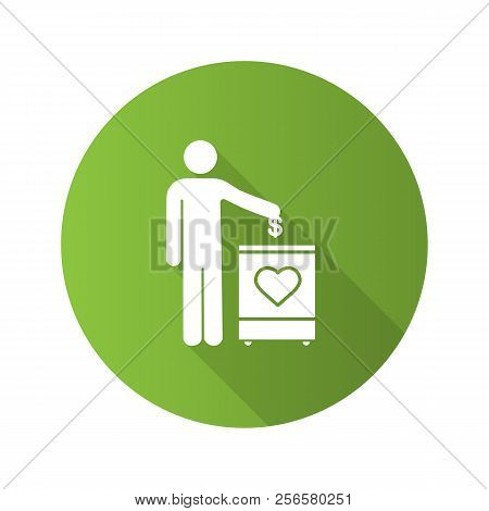 Donation Box Flat Design Long Shadow Glyph Icon. Moneybox. Fundraising. Donate Money To Charity. Per