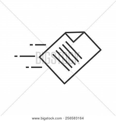 Quick Data Transfer Linear Icon. File Sending. Thin Line Illustration. Flying Document. Contour Symb