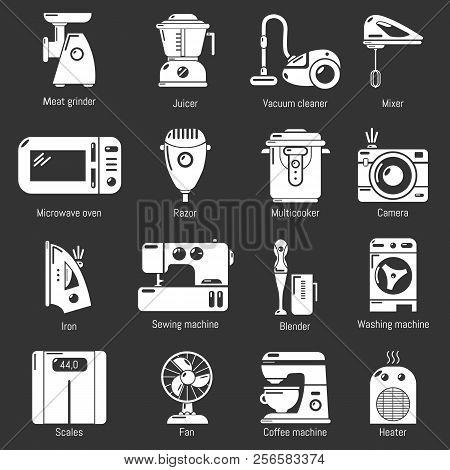 Domestic Appliances Icons Set White Isolated On Grey Background