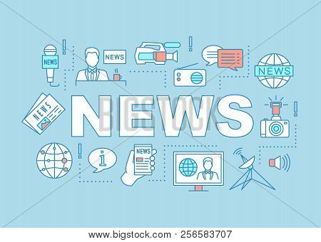 News Broadcasting Word Concepts Banner. Mass Media. Journalism. Newscasting. Isolated Lettering Typo