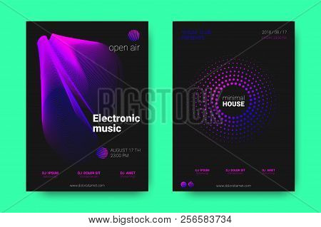 Poster Of Electronic Music Night Party. Abstract Vector Background. Colorful Wave Lines And Equalize