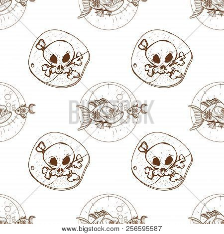 Seamless Pattern For Design Surface Piranha And Goldfish.