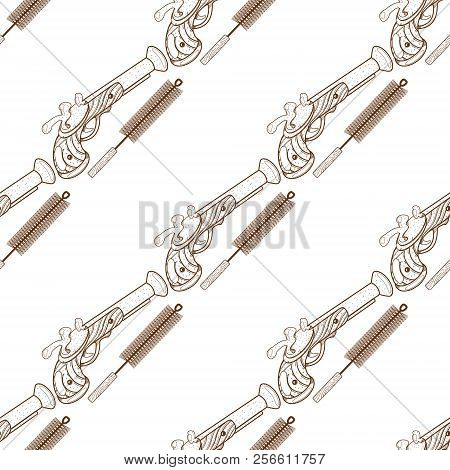 Seamless Pattern For Design Surface Musket And Ramrod.