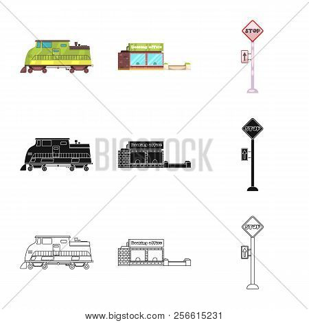 Vector Design Of Train And Station Icon. Collection Of Train And Ticket Stock Vector Illustration.