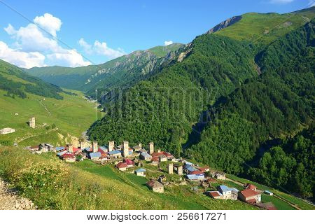Typical Old Svanetian Village Adishi On A Hiking Trail Leading From Mestia To Ushguli