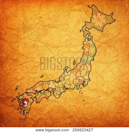 Kumamoto Flag Of Troms Prefecture On Map With Administrative Divisions And Borders Of Japan