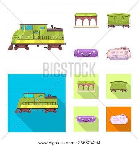 Vector Illustration Of Train And Station Icon. Set Of Train And Ticket Stock Vector Illustration.