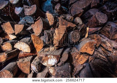Firewood For The Winter, Stacks Of Firewood, Pile Of Firewood. Toned