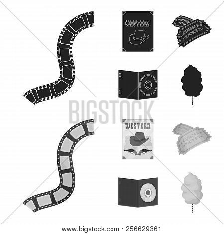 Western Cinema, Tickets, Sweet Cotton Wool, Film On Dvd.filmy And Cinema Set Collection Icons In Bla