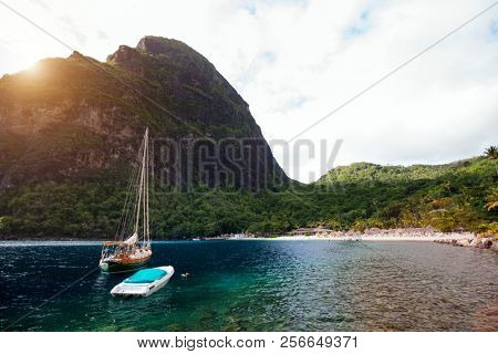 Beautiful view of Petit Piton mountain on St Lucia island in Caribbean