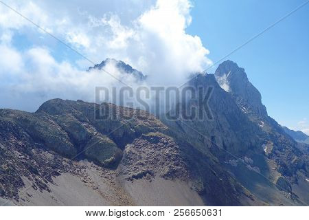 Top Of Chaukhi Mountain Pass On A Hiking Trail Leading From Juta To Roshka In Caucasus Mountains