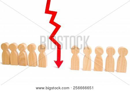 A Number Of People And A Red Arrow Separating Them. The Concept Is The Division Of The Collective, T
