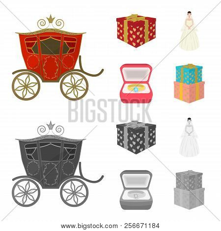 Wedding And Attributes Cartoon , Flat, Outline, Black Icons In Set Collection For Design.newlyweds A