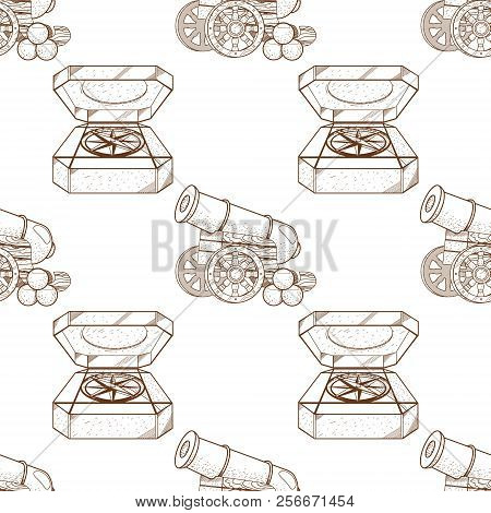 Seamless Pattern For Design Surface Cannon With Nuclei.