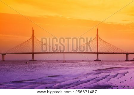 Saint Petersburg, Russia - May 28, 2018: The Cable-stayed Bridge . St. Petersburg. Russia