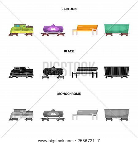 Isolated Object Of Train And Station Logo. Set Of Train And Ticket Vector Icon For Stock.